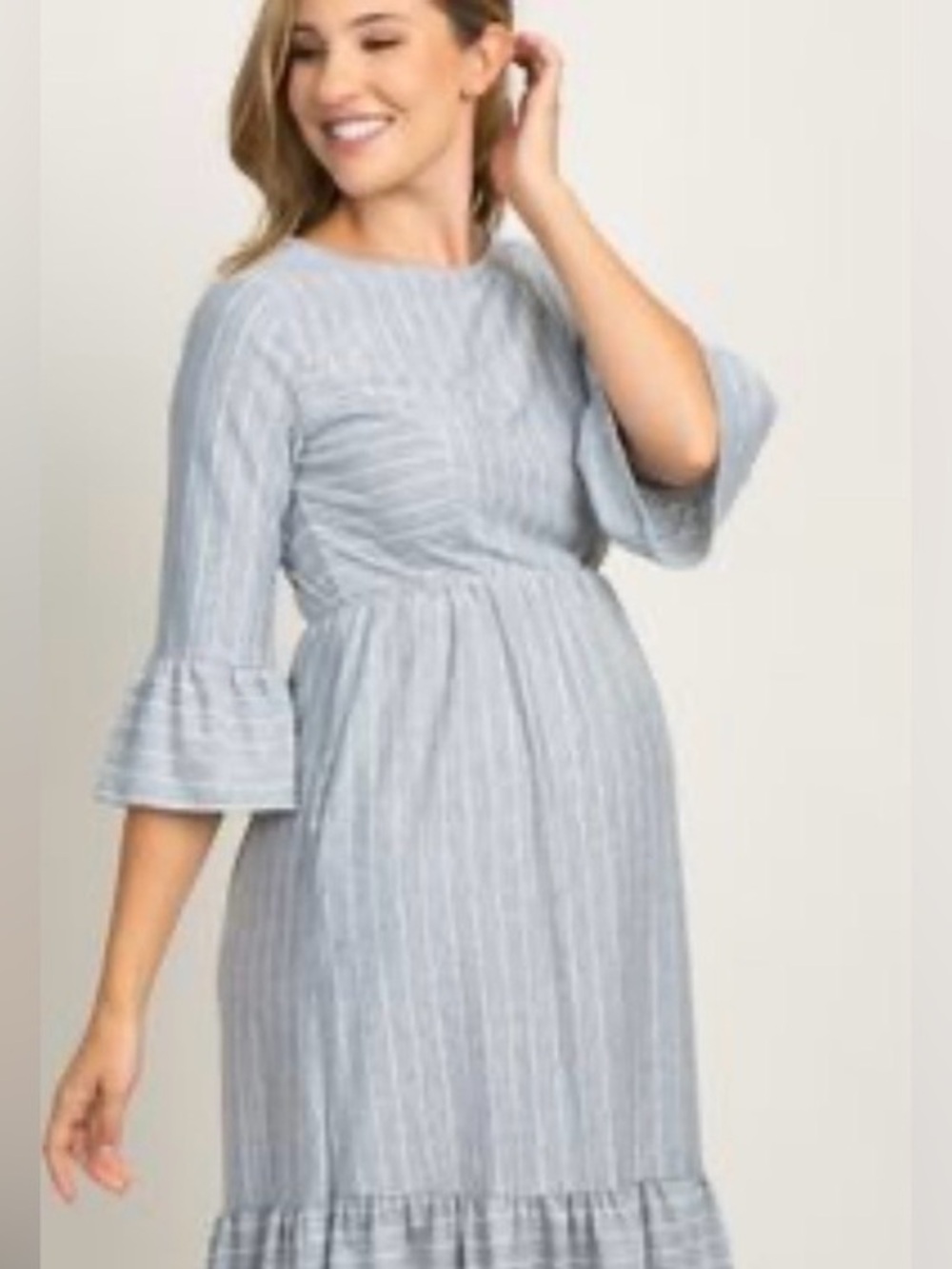 Pinkblush Gray & White Striped Maternity Dress, Size L, Everyday Casual